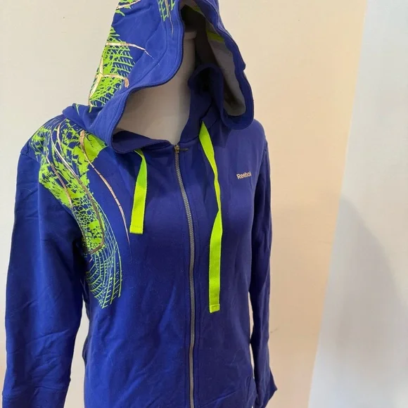 Reebok Blue and Green Athletic Jacket with Hood - Picture 4 of 8